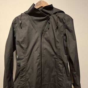 MEC Women's Dark Gray Raincoat with Hood, Fullzip Jacket Size Small